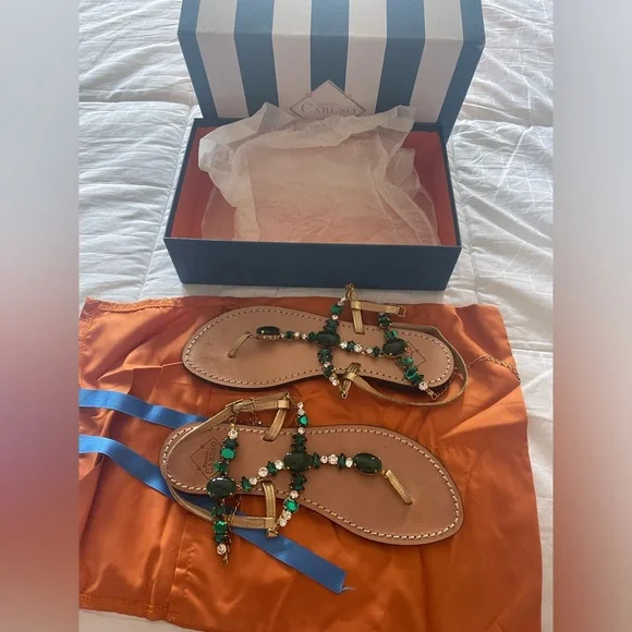 Emanuela Caruso Capri stunning green jewel sandals size 39 fit 8.5 US - Picture 9 of 13